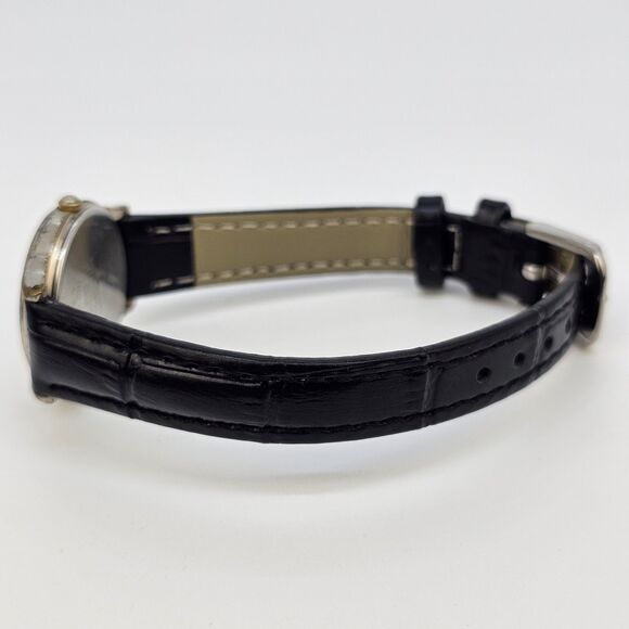 Seiko Women's Watch 24MM Gold Dial Gray Gold Case Black Leather Band New Battery - Picture 7 of 14